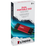 Kingston 2000GB 1.0/1.0 Dual Portable KIN externe SSD Rood/zwart, SPSD/1TB, USB-A 3.2 (10 Gbit/s), USB-C 3.2 (10 Gbit/s)