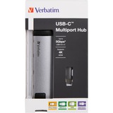 Verbatim USB 3.2 Gen 1 multiport hub, USB-C > 2x USB-A + USB-C + HDMI + RJ-45 usb-hub Zilver/zwart, PD, opladen tot 100 watt