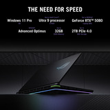 ASUS ROG Strix G16 G615LP-S5087W 16"  gaming laptop Zwart/grijs | Core Ultra 9 275HX | RTX 5070 | 32 GB | 1 TB SSD