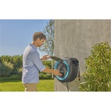 GARDENA 40 m Wand-slangenbox Powerroll XXL slanghaspel Grijs/turquoise, 40 meter, Accu en oplader inbegrepen, POWER FOR ALL ALLIANCE