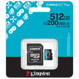 Kingston Canvas Go! Plus microSDXC 512 GB geheugenkaart Zwart, Incl. adapter, Class 10, UHS-I U3, V30, A2