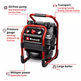 EINHELL SILENZZO 18/160 Professionele draadloze luchtcompressor Zwart/rood, Accu en oplader niet inbegrepen
