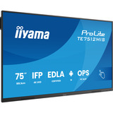 iiyama ProLite TE7512MIS-B4AG 75" 4K Ultra HD Public Display Zwart (mat), 2x HDMI | 1x DisplayPort | VGA | LAN | WiFi | 24/7 | Touch