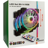 Inter-Tech Argus RGB Fan Set RS-14 case fans Zwart, 3 stuks, 140 x 140 x 25 mm, PWM