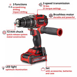 EINHELL Professional Accu Klopboor-/Schroefmachine TP-CD 18/70 Li-i BL+70 (2+3Ah) klopboorschroevendraaier Rood/zwart, Incl. 2.0 Ah + 3.0 Ah Power X-Change accu en lader, 70-delige bit-/booraccessoireset, E-Case S-F