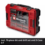 EINHELL Professional Accu Klopboor-/Schroefmachine TP-CD 18/70 Li-i BL+70 (2+3Ah) klopboorschroevendraaier Rood/zwart, Incl. 2.0 Ah + 3.0 Ah Power X-Change accu en lader, 70-delige bit-/booraccessoireset, E-Case S-F