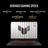 ASUS TUF Gaming A18 FA808UP-S8011W 18"  gaming laptop Zwart/grijs | R7 260 | RTX 5070 | 16 GB | 1 TB SSD