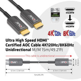 Club 3D Ultra High Speed HDMI gecertificeerde AOC-kabel  Zwart, 15 meter, 4K 120Hz / 8K 60Hz, unidirectioneel