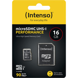 Intenso UHS-I Performance microSDXC 16 GB  geheugenkaart Zwart, Incl. SD adapter, UHS-I U1, Class 10