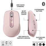 Logitech MX Anywhere 3S Compact draadloze muis Lichtroze, 200 - 8000 dpi , Bluetooth low energy