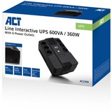 ACT Connectivity Line Interactive UPS 600VA - met 6 geaarde stopcontacten Zwart