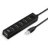 ACT Connectivity USB Hub 7 port met aan- en uit schakelaar usb-hub Zwart