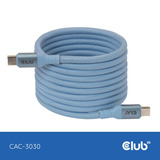 Club 3D USB-C Magnetic-Coil 240W PD3.1 Blue Cable, 2 meter kabel Blauw