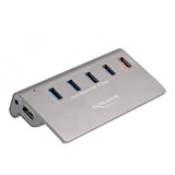 DeLOCK USB 10 Gbps Hub met 4 USB-A poorten + 1 Quick Charge poort usb-hub Grijs, Incl. voeding