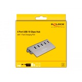 DeLOCK USB 10 Gbps Hub met 4 USB-A poorten + 1 Quick Charge poort usb-hub Grijs, Incl. voeding