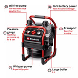 EINHELL SILENZZO 36/210 Professionele draadloze luchtcompressor Zwart/rood, Accu en oplader niet inbegrepen