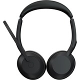 Jabra Evolve2 55 - Link390c MS stereo met oplaadhouder on-ear headset Zwart, Stereo, Microsoft Teams, USB-C, Link380c