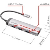 Verbatim USB-C Multiport-Hub 4xUSB 3.2 usb-hub Zilver