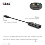 Club 3D USB-A naar RJ45 Ethernet 5Gbps adapter Zwart
