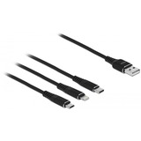 DeLOCK USB Charging cable 3 in 1 for Lightning, micro USB, USB-C kabel Zwart, 1 meter