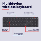 Trust Vaiya Draadloos toetsenbord Zwart, US lay-out, Bluetooth / 2.4GHz