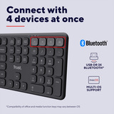 Trust Vaiya Draadloos toetsenbord Zwart, US lay-out, Bluetooth / 2.4GHz