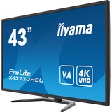 iiyama ProLite X4373UHSU-B1 43" 4K Ultra HD Public Display Zwart, 4K Ultra HD, HDMI, DisplayPort, USB, Audio 