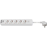 goobay 5-voudige stekkerdoos met I/O-schakelaar en 2 USB-poorten Wit, 5x stekker, 2x USB-A