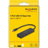 DeLOCK USB 10 Gbps USB Type-C Hub + 4x USB Type-C usb-hub Zwart