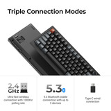 Keychron V3 Ultra 8K Wireless Custom Mechanical Keyboard Zwart, US lay-out (QWERTY), Keychron Silk POM Red, 80% (TKL)	, RGB, Hot swap, 2.4 GHz | Bluetooth 5.3 | USB-C