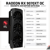 XFX Radeon RX 9070 XT OC Mercury RGB Magnetic Air grafische kaart Zwart, RDNA4, GDDR6, 3x DisplayPort, 1x HDMI 2.1