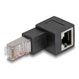 DeLOCK RJ45 plug to RJ45 jack Adapter Cat.6A 90° downwards angled Zwart