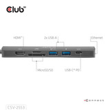 Club 3D USB Type-C 7-in-1 Hub dockingstation Zwart