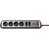 Brennenstuhl estilo hoekstopcontact 4-voudig 6-voudige stekkerdoos met usb Zwart/roestvrij staal, 6x stekker, 2x USB-A