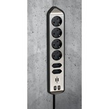 Brennenstuhl estilo hoekstopcontact 4-voudig 6-voudige stekkerdoos met usb Zwart/roestvrij staal, 6x stekker, 2x USB-A