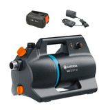 GARDENA Accu Besproeiingspomp 3000 Silent 18V P4A Gebruiksklare set incl. accu en oplader Donkergrijs/turquoise, 14610-20 | Pomp | Accu | Lader
