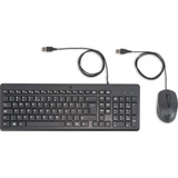 HP 150 muis en toetsenbord met kabel desktopset Zwart, EU lay-out (QWERTY), Membraan, 100%, 1600 DPI