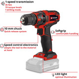 EINHELL Accu Boor- en schroefmachine TC-CD 18/35 Li Solo schroeftol Rood/zwart, Accu en oplader niet inbegrepen