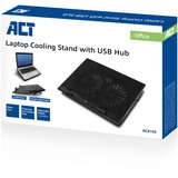 ACT Connectivity Laptopstandaard, met ventilator, hoogte verstelbaar in 2 standen Zwart, 4-poorts USB 2.0 hub