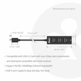 Club 3D USB-C 5 Gbps naar 3 poorten USB Type-A-hub met Gigabit Ethernet adapter Zwart