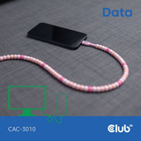 Club 3D USB-C Beaded Cable Pink, 2 meter kabel Roze