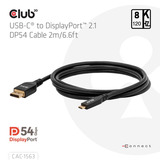 Club 3D USB-C naar DisplayPort 2.1 DP54 Bi-Directioneel kabel, 8K120Hz 2m Zwart