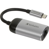 Verbatim USB 3.2 Gen 1 adapter, USB-C > RJ-45 Zilver/zwart, 10cm, Gigabit LAN 10/100/1000 Mbit/s