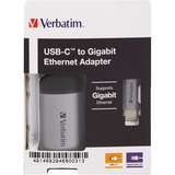 Verbatim USB 3.2 Gen 1 adapter, USB-C > RJ-45 Zilver/zwart, 10cm, Gigabit LAN 10/100/1000 Mbit/s