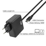 ACT Connectivity USB-C laptoplader 100W met Power Delivery-profielen, 2 meter Zwart