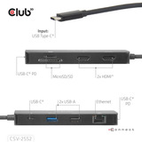 Club 3D 9-1 Dual HDMI Display USB-C Hub PD3.0 100W dockingstation Zwart