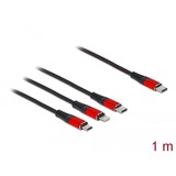 DeLOCK USB-oplaadkabel 3-in-1 USB-C naar Lightning + Micro USB + USB-C Zwart/rood, 1 meter