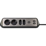 Brennenstuhl Estilo Hoekstekkerdoos 4-voudig stekkerdoos Zwart/roestvrij staal, 2x USB