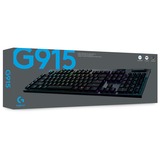 Logitech G915 LIGHTSPEED Wireless RGB Mechanisch toetsenbord, gaming toetsenbord Zwart, US lay-out, GL Clicky