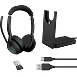 Jabra Evolve2 55, Incl. oplaadstandaard on-ear headset Zwart, Stereo, Microsoft Teams, USB-A, Link380a